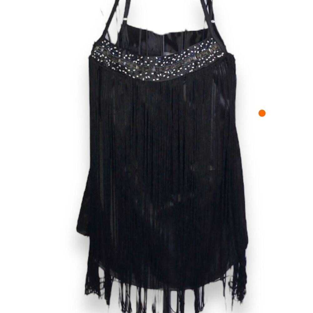 Vintage Womens Charlotte Russe Y2K Beaded Fringe Flapper Tank Top M Whimsy Goth